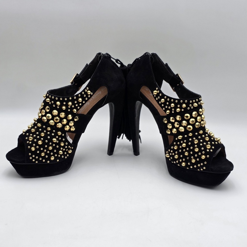 Jeffrey Campbell Pony Tail Heel Black Suede With Gold Studs Women's Size 9.5 - Picture 4 of 11